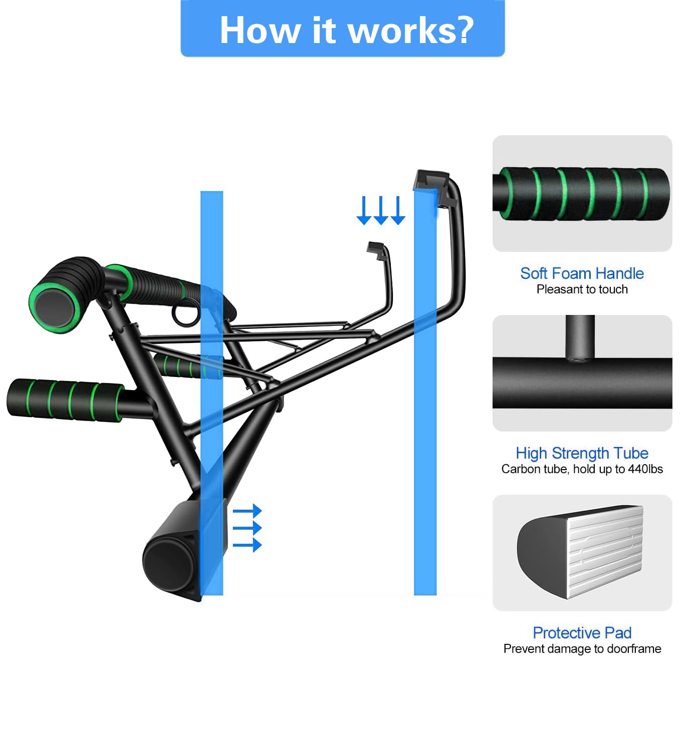 - HAKENO Pull Up Bar | Door Frame Fitness Chin-Up Bar -