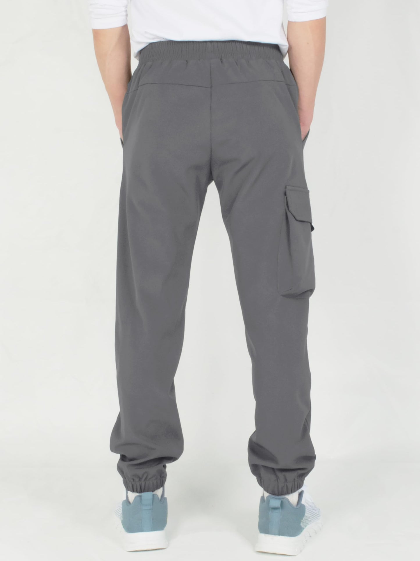 CAMLAKEE Kids Softhell Hiking Trousers Boys Waterproof Outdoor Cargo Pants Walking Jogging Bottoms with Elastic Waist Grey UK:6-7 Years (manufacturers's size: 130)