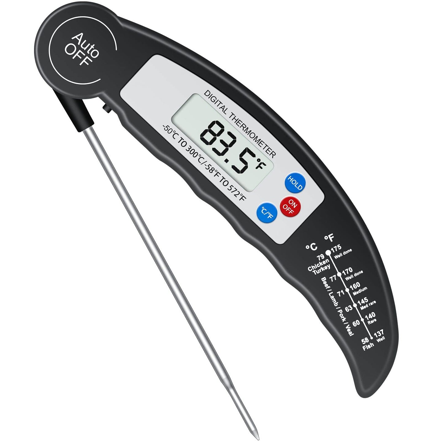 - flintronic Food Thermometer | Digital Instant Read Meat High Accuracy Foldable Long Probe Food Cooking Thermometer with °F/°C, Auto On/Off Cooking Thermometer -