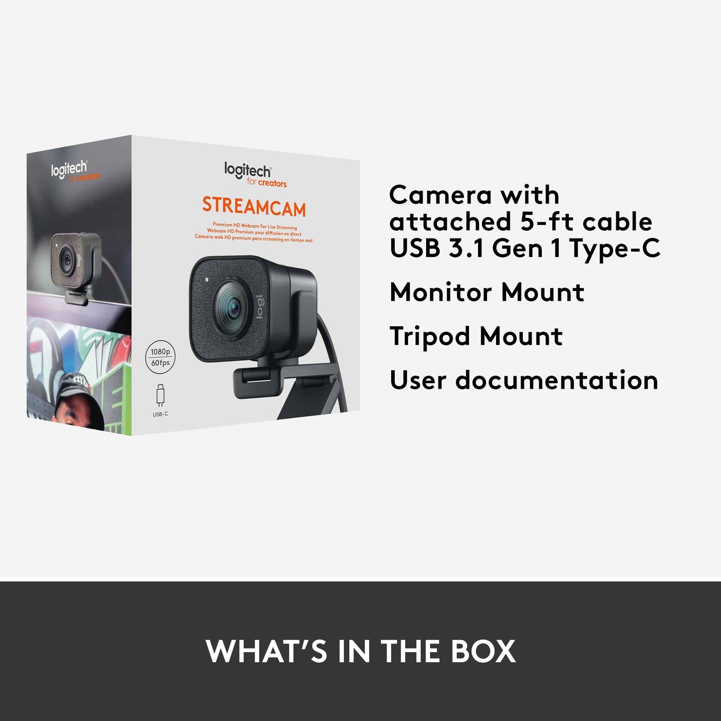 - Logitech StreamCam | Live Streaming Webcam | Youtube and Twitch | Full 1080p HD 60fps | USB-C Connection -