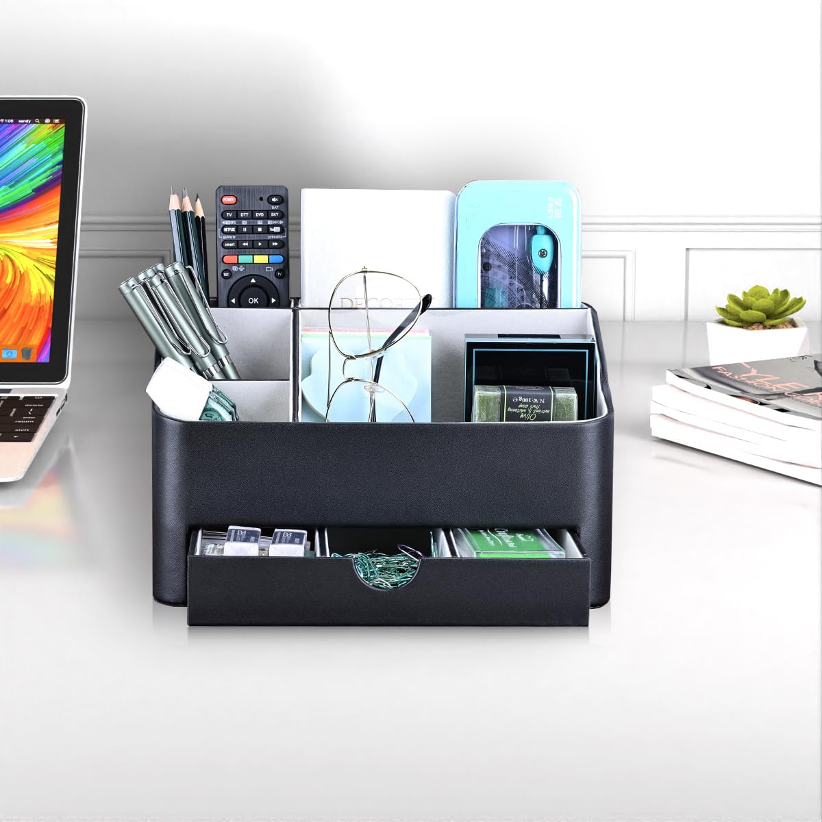 - KINGFOM Desk Tidy Organiser | Leather Desk Organiser -