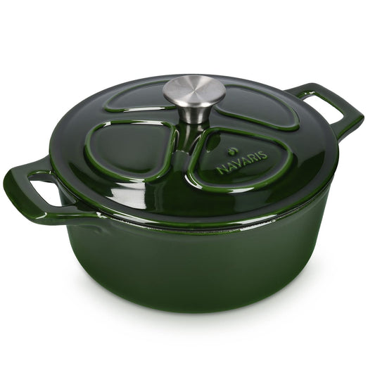 - Navaris Cast Iron Casserole Dish with Lid | 24cm Round Dutch Oven Pot -