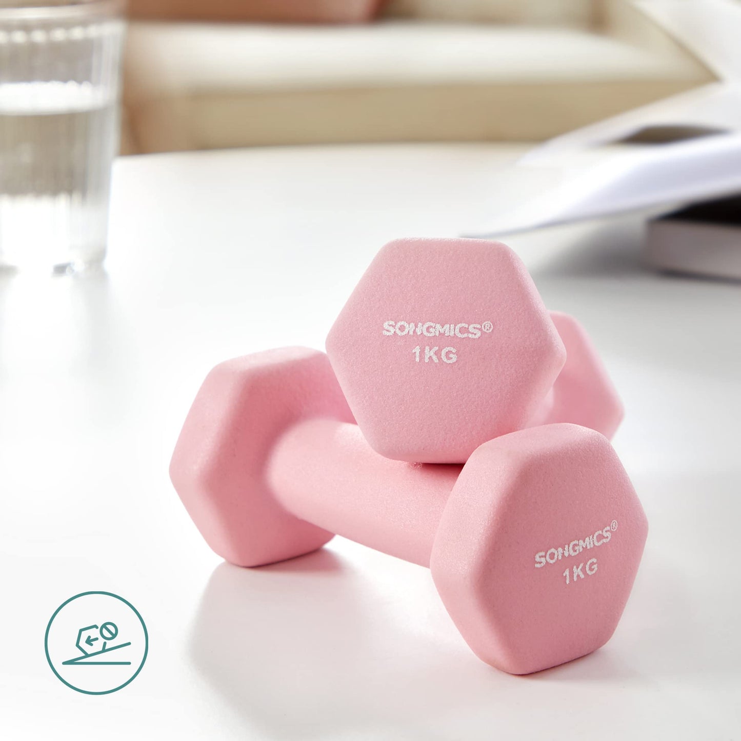 - SONGMICS Hex Dumbbells Set with Stand | 2 x 1 kg, 2 x 2 kg, 2 x 3 kg, | Hand Weights for Home Exercise, Pink, Aqua, and Blue SYL612MK -