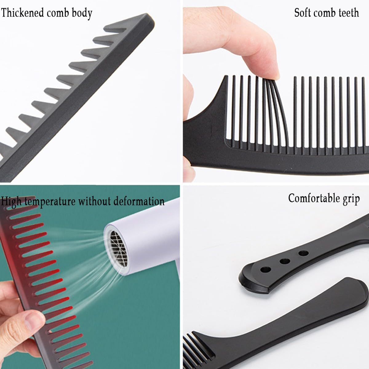 DAZISEN 3 Pieces Combs Set - Black Wide Toothed Comb Hairdressing Combs Heat Resistant Anti-static Detangling Hair Comb Cutting Combs