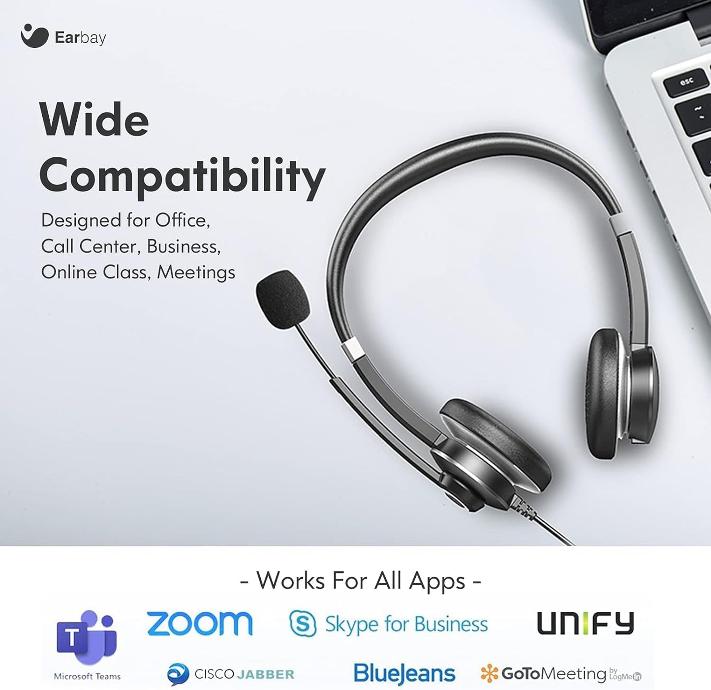- Earbay USB Headset With Microphone For Laptop | PC Headphones With Mic Noise Cancelling -