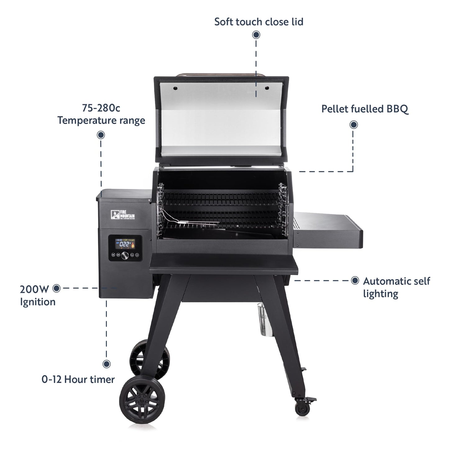 - Fire Mountain Pellet BBQ | Woodfired BBQ | Electric BBQ with LED display | Automatic Pellet Feeder -