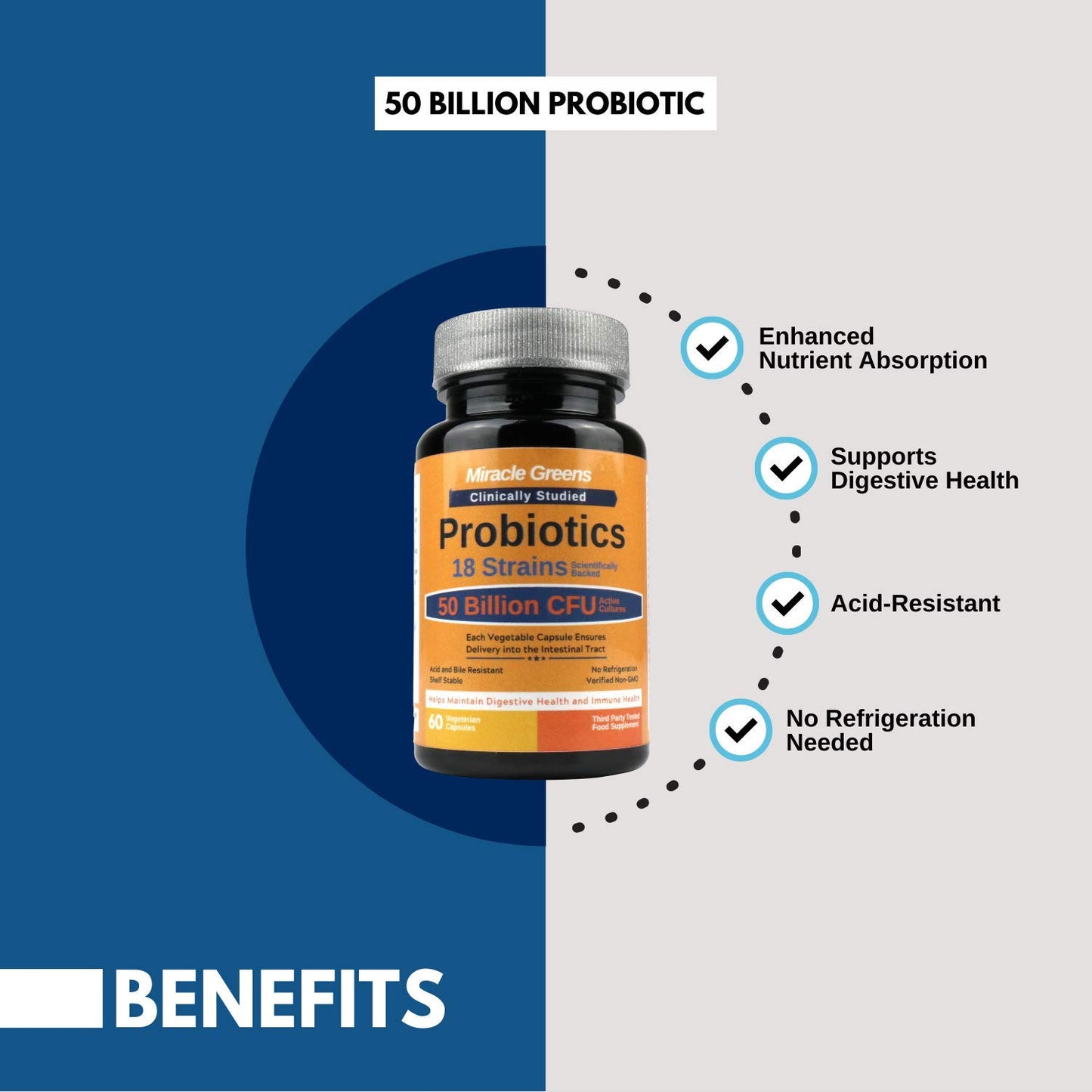 - Powerful 50 Billion CFU Probiotics | 18 Strains | Stomach Acid Resistant | Shelf Stable -