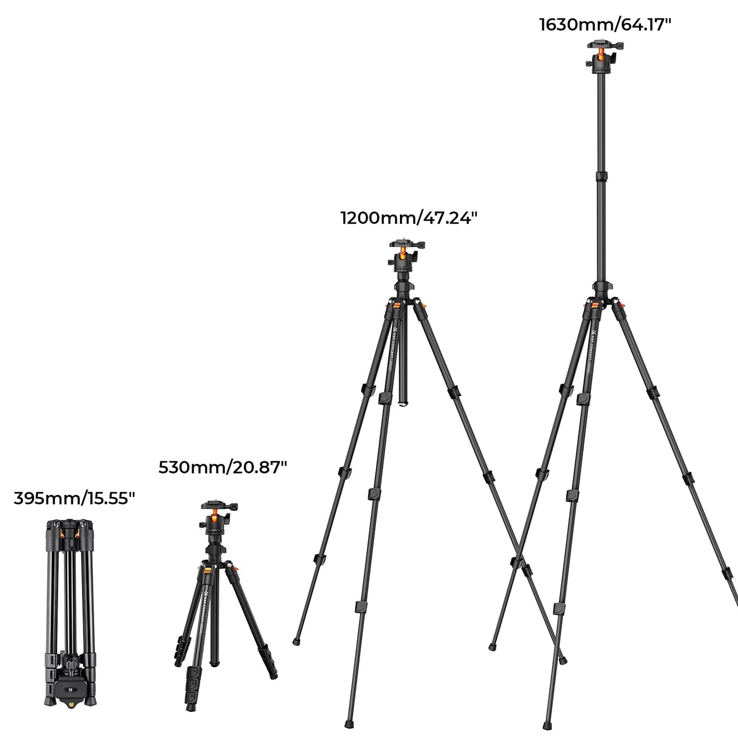 - K&F Concept 64 inch/163cm Camera Tripod | Lightweight Aluminum Travel Outdoor Tripod | Ball Head Load Capacity 20kg/44lbs -