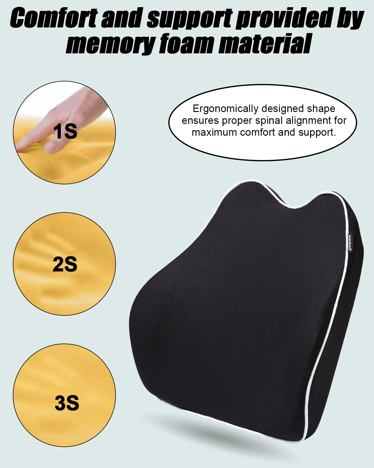 Comfort Lumbar Support Cushion, Ergonomic Memory Foam Lumbar Support for Car, Black Back Support Cushion Pillow, Breathable Car Seat Back Support for Office Chair Car Seat Prevent Lower Back Sciatica