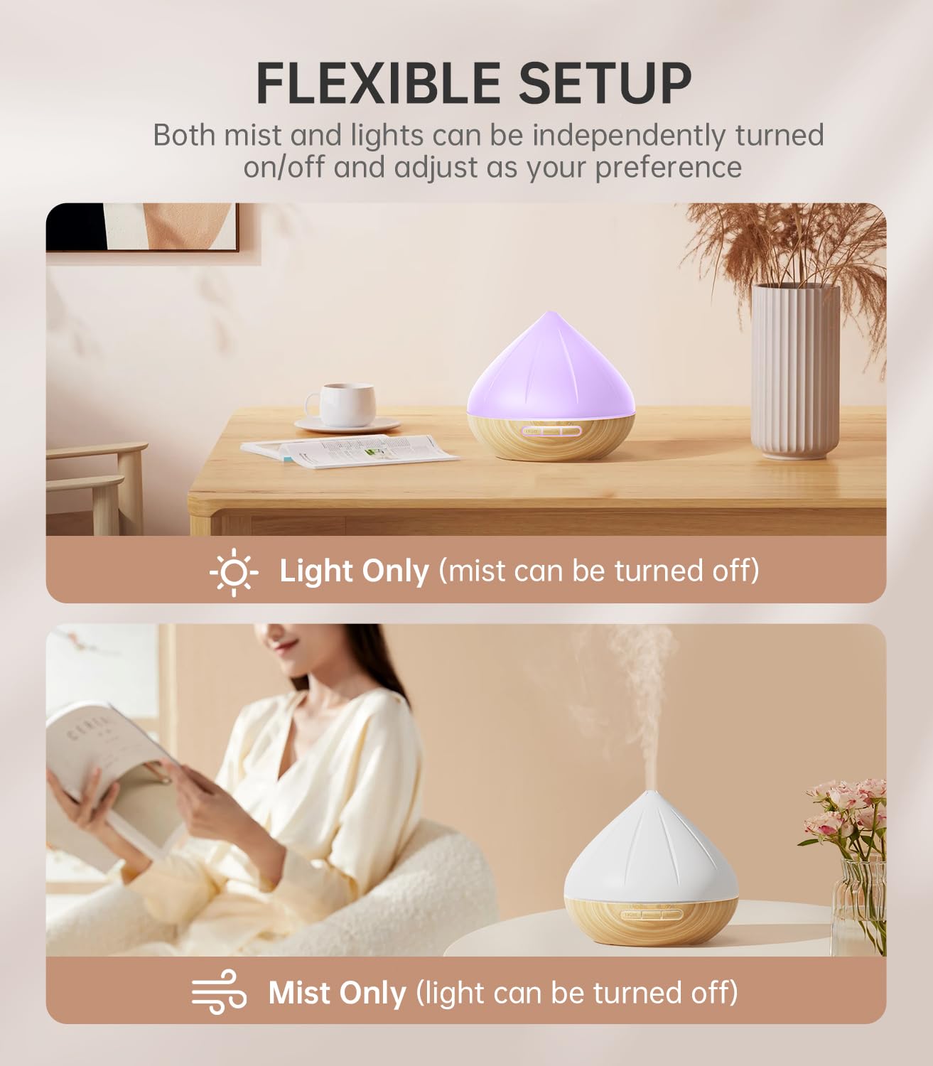 - Essential Oil Diffuser | 500ml Aromatherapy Diffuser | 8x10ml Essential Oils Set -