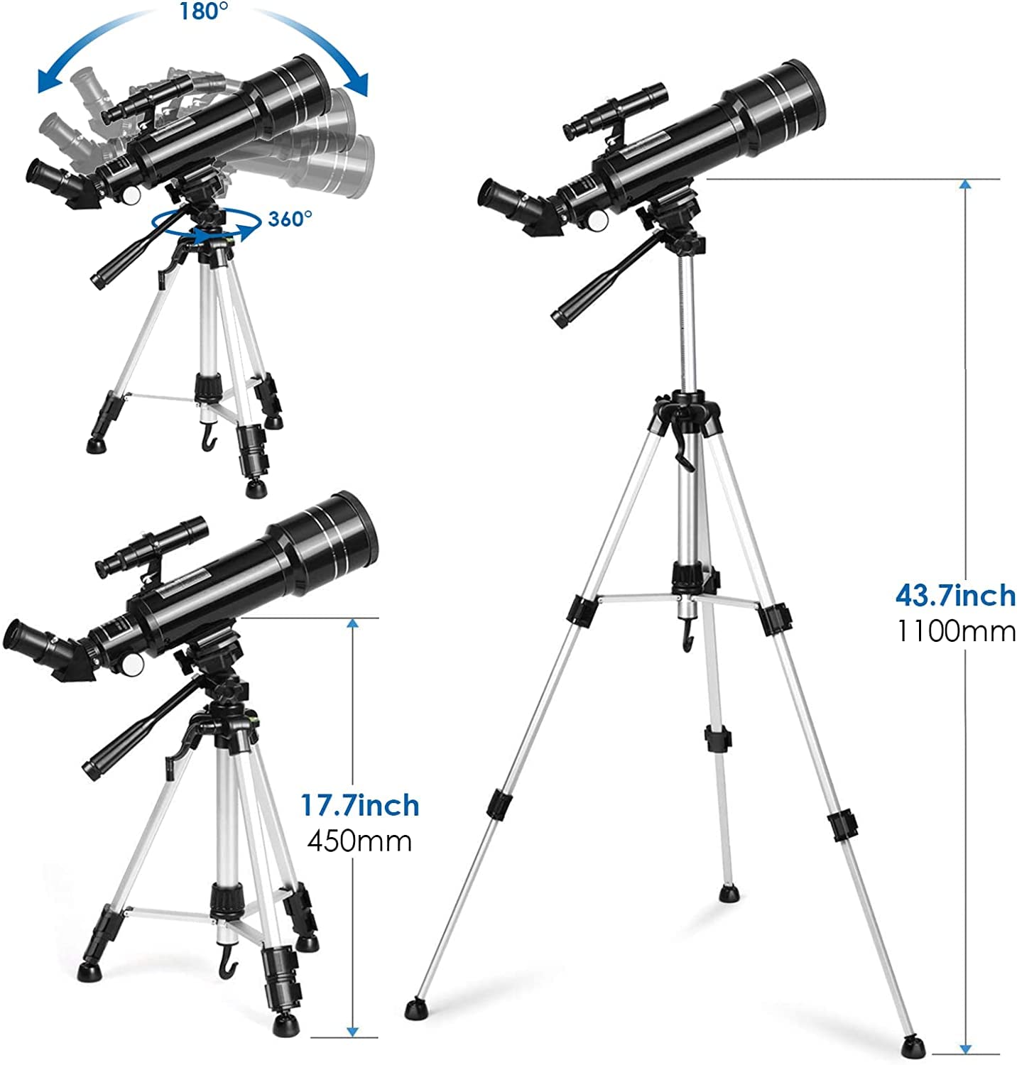 Astronomical Telescope, Pro 400/70 FMC Refractor Telescopes with Adjustable Tripod & & Finder Compass Portable Travel Telescope Perfect Portable Scope for Adult Children Teens