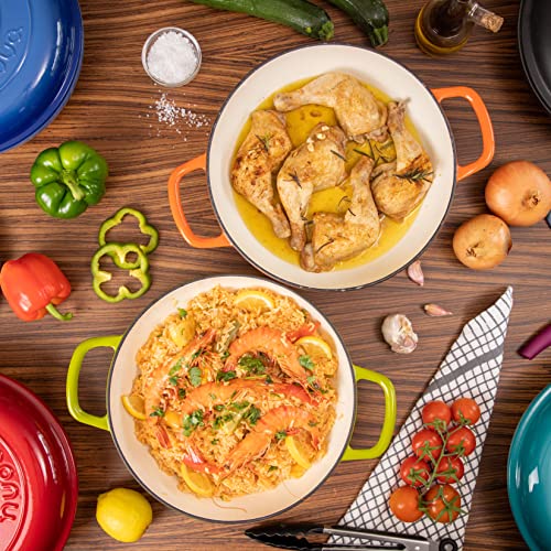 - Shallow Cast Iron Casserole with Lid | Non Stick Dutch Oven Pot | Oven Safe -