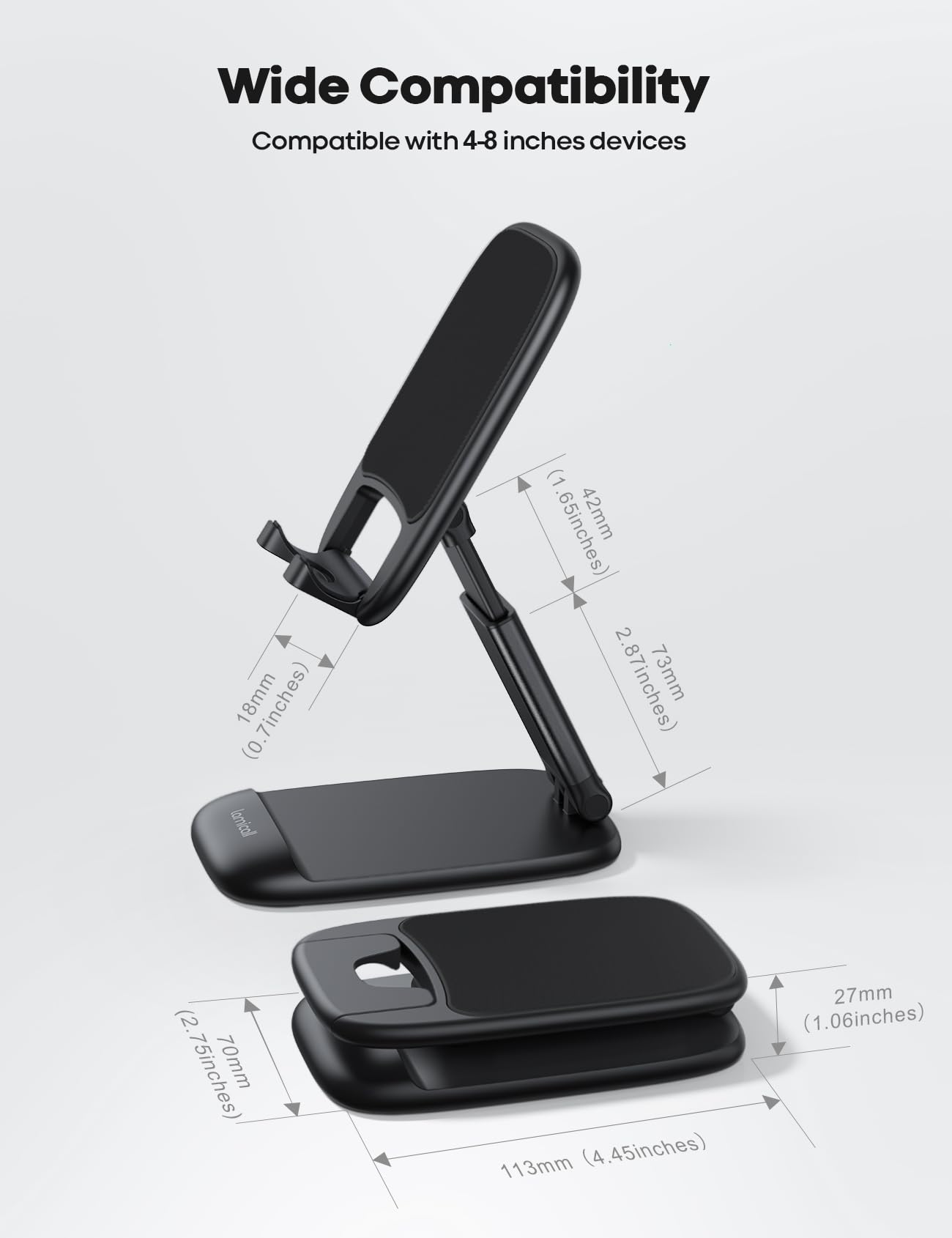 - Lamicall Foldable Phone Stand for Desk | Height Adjustable Phone Holder Cradle Dock -