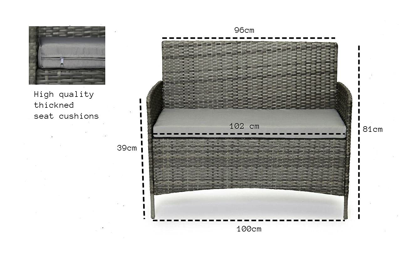 - EVRE Grey Rattan Garden Furniture Set | Patio Conservatory Balcony Indoor Outdoor 4 Seater -