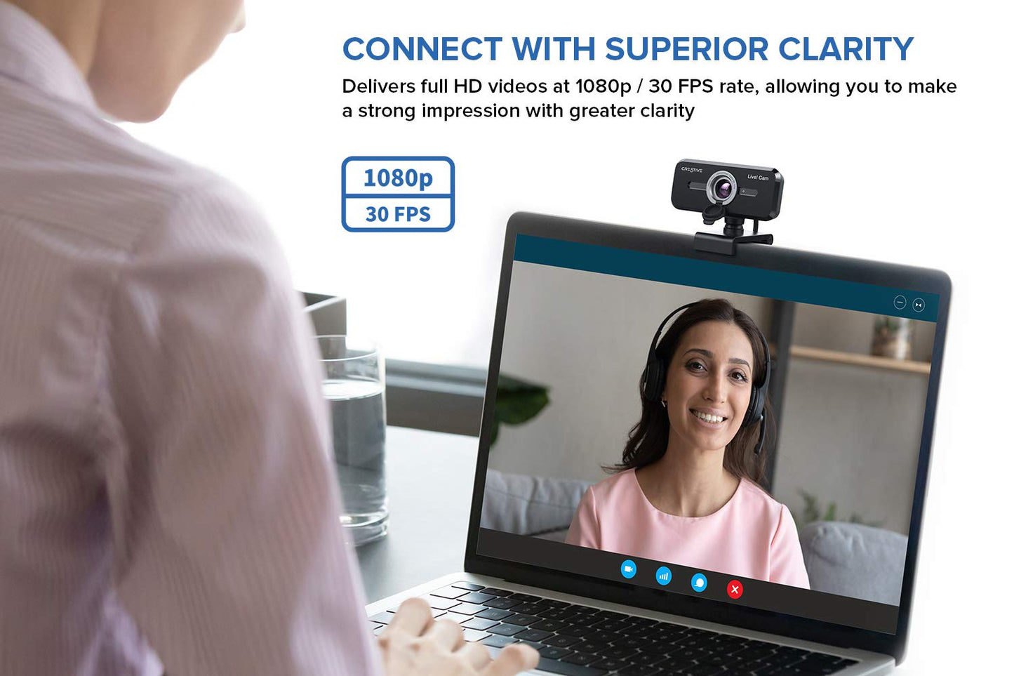 CREATIVE Live! Cam Sync 1080p V2 Full HD Wide Angle USB Webcam with Automatic Mute and Noise Cancelling for Video Calls, Improved Built-in Dual Microphone for Zoom, Skype