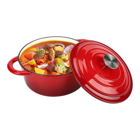 COOKWIN Cast Iron Dutch Oven,3 L Enamel Coated Cookware Pot with Self Basting Lid, Ideal for Family, Cerise