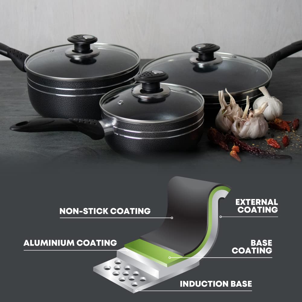 - SQ Professional UNA Non-Stick Aluminium Essential Kit | 3pc Saucepan & Frying Pan Set -