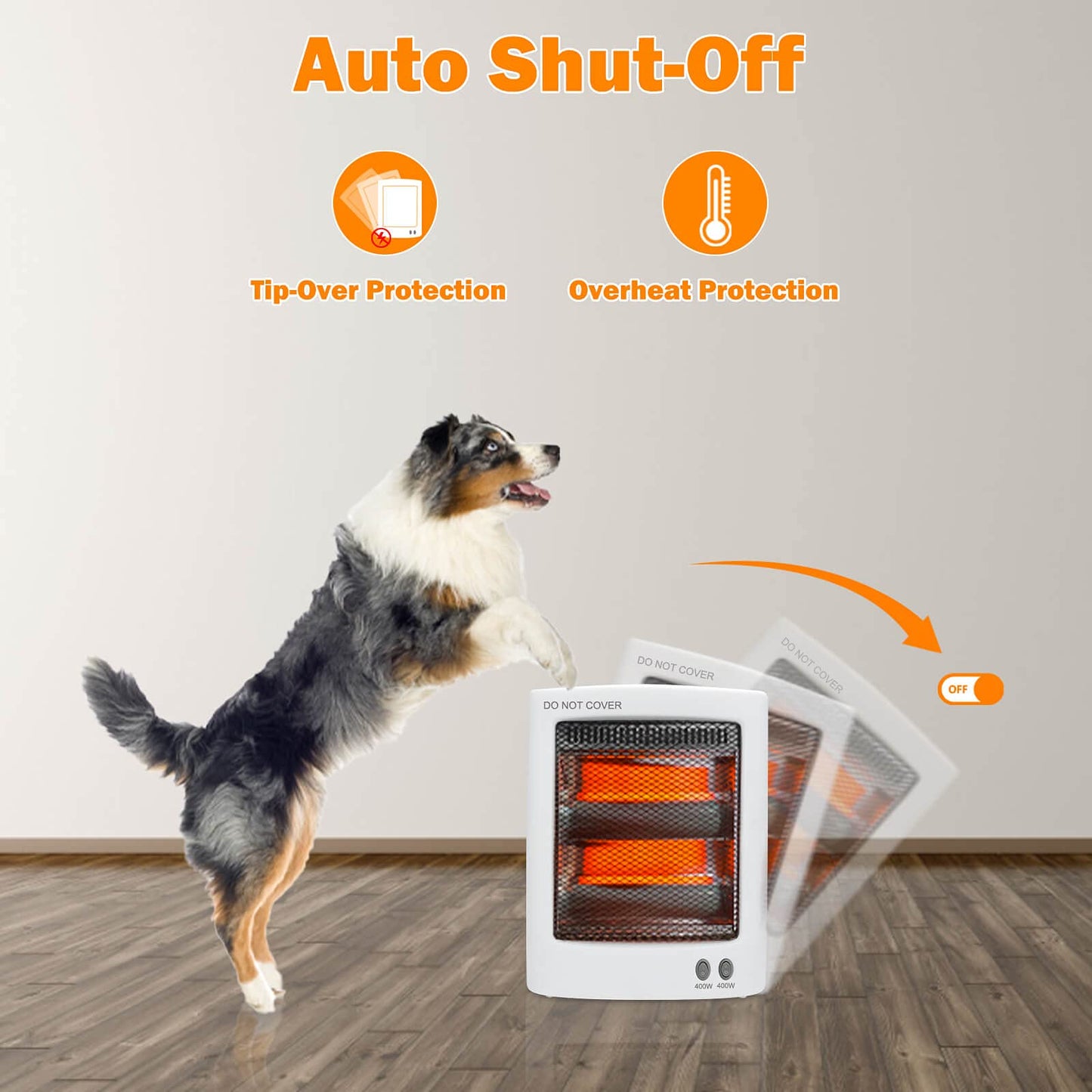 - SONBION Infrared Heater | 800W Halogen Heater with 2 Heat Settings -