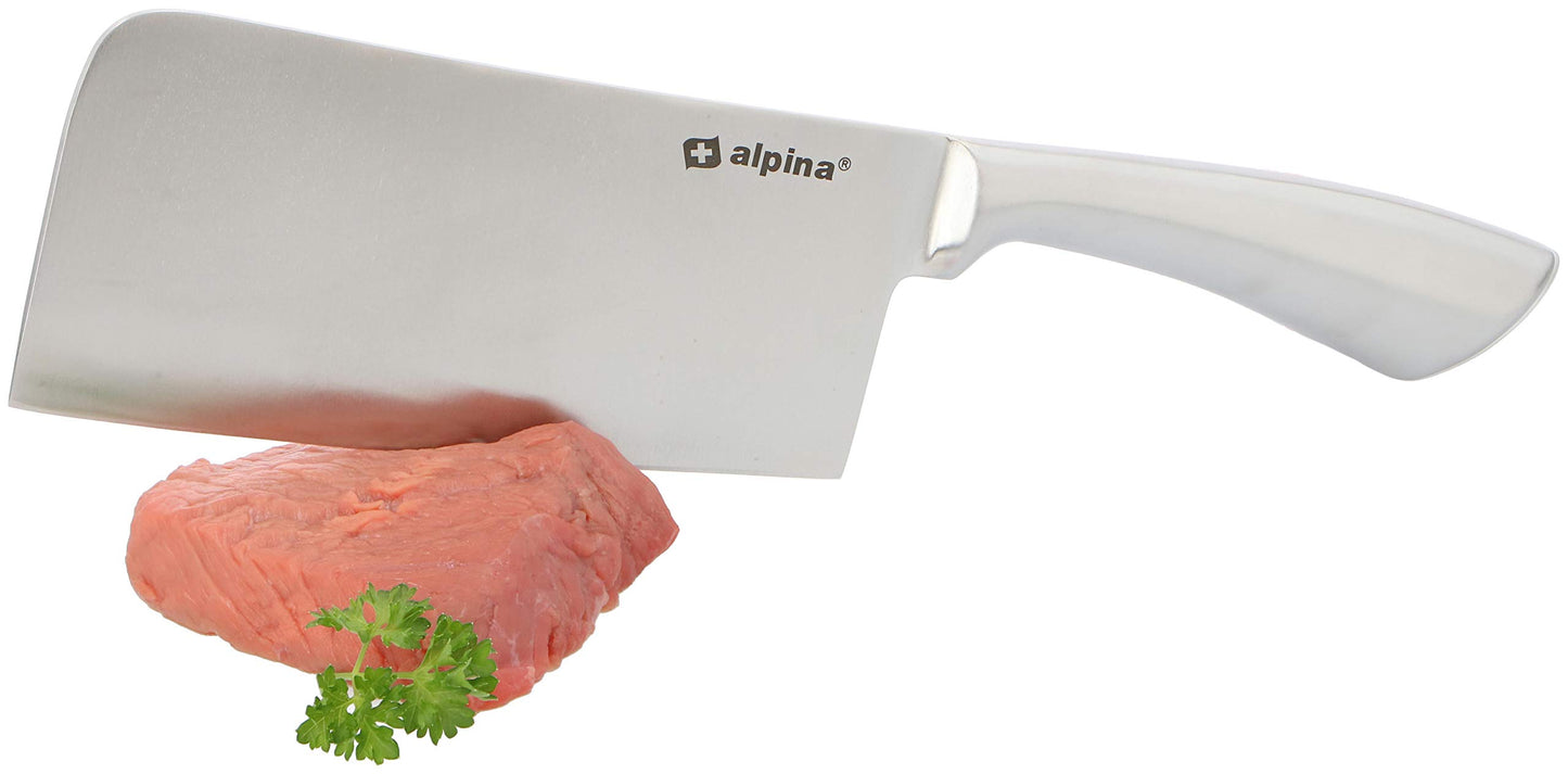 Alpina Cleaver Kitchen Cleaver I Stainless Steel 18cm for Bones Meat Kitchen Knife Cleaver Butcher Cleaver Meat Cleaver, Silver