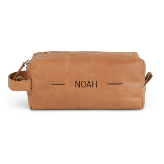 - Personalised Engraved Leather Toiletry Bag -