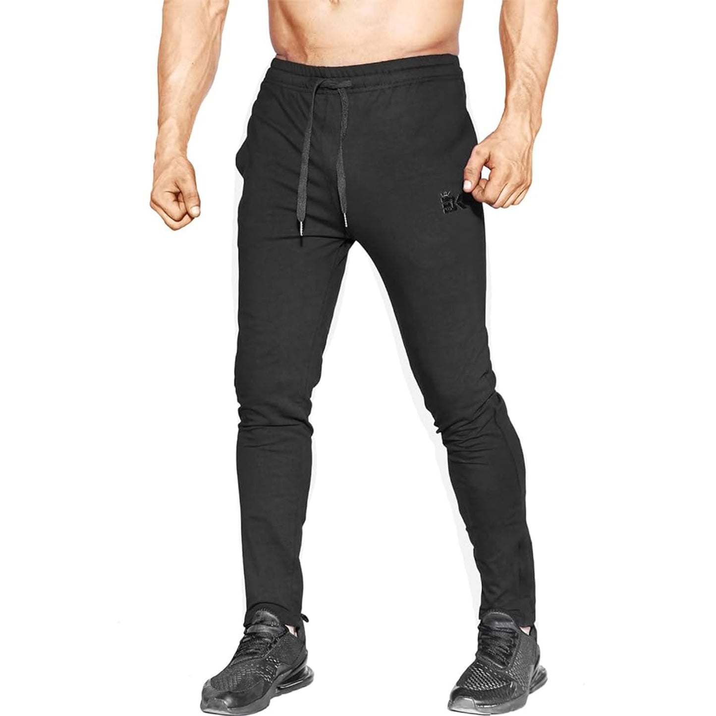 BROKIG Mens Zip Gym Joggers Sweatpants Slim fit Tracksuit Bottoms Casual Chinos Running Trousers Pockets(Large, Black)