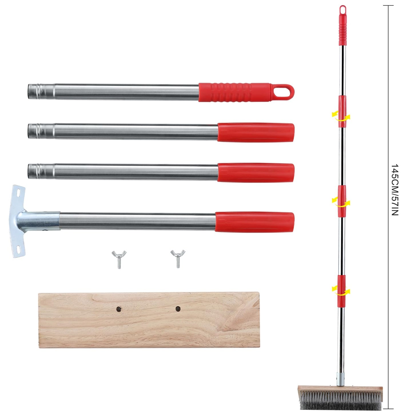 - Mitclear Heavy Duty Wire Broom with Telescopic Handle| (57IN) | Stiff Metal Bristle Brush for Removing Weed Moss Algae -