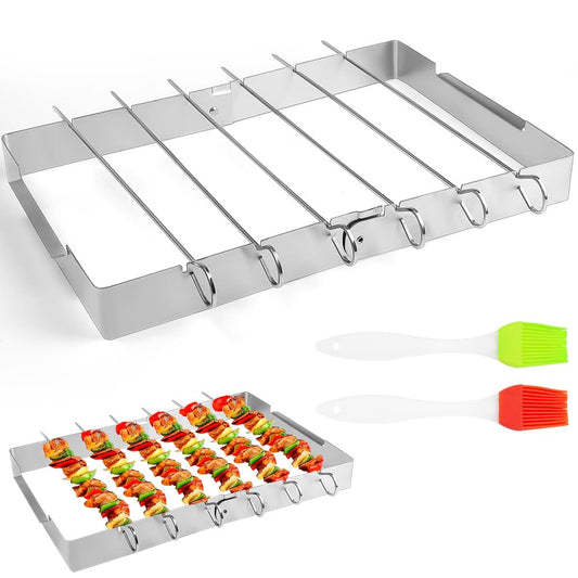 - KARBAG Barbecue Skewers & Rack Set | BBQ Kebab Rack With Oil Brushes -
