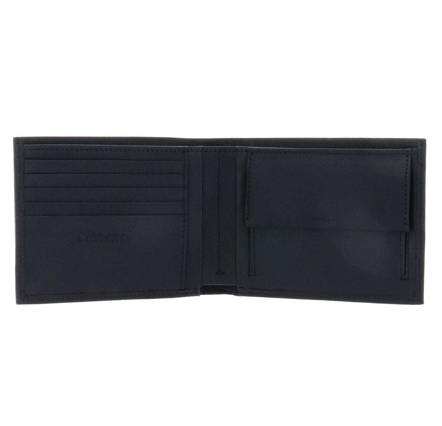 Calvin Klein - Men's Leather Wallet - Billfold Wallet For Men - Black Leather - Card Holder - Coin Pocket - 100% Genuine Leather - Plaque Detail