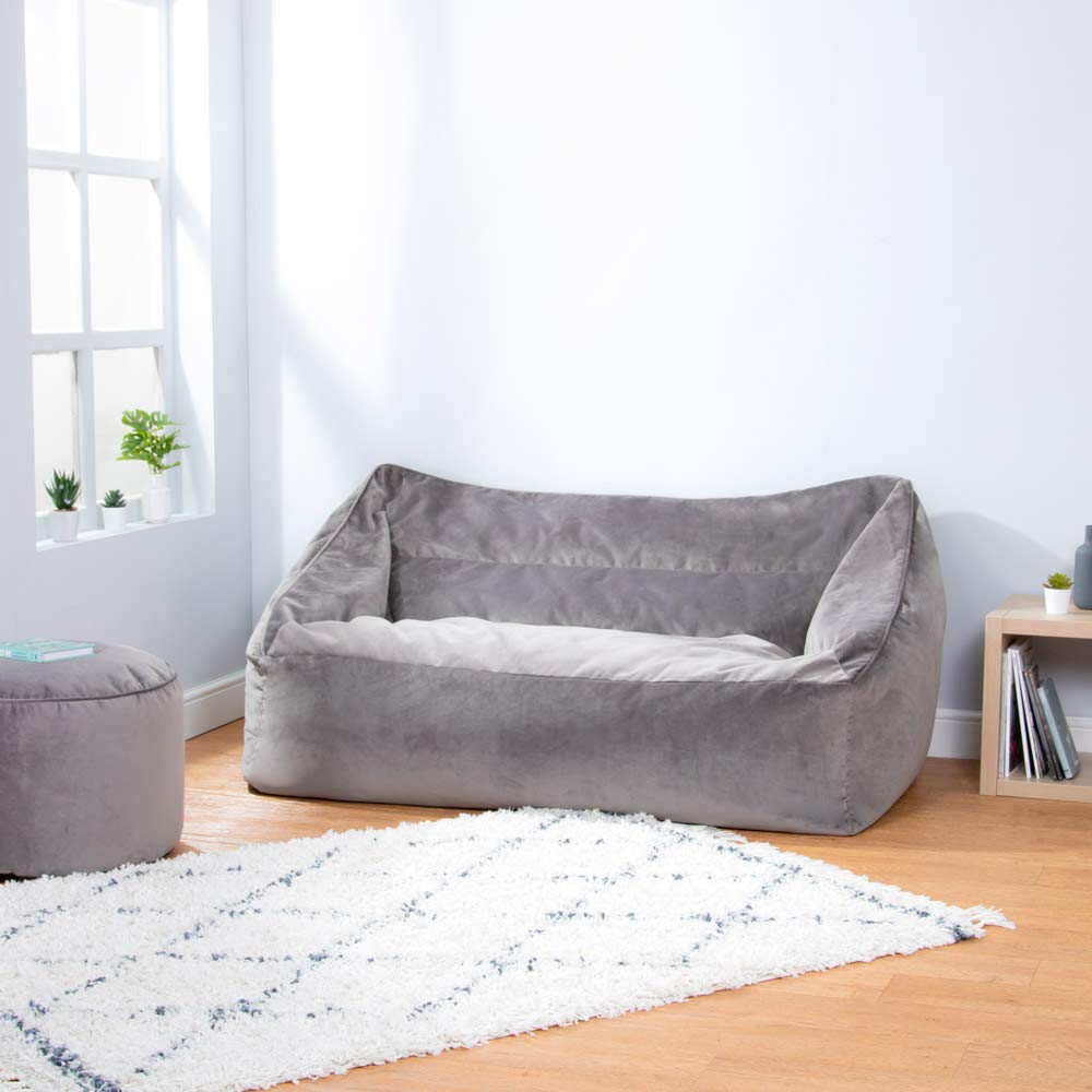 - icon Milano Bean Bag Sofa | Charcoal Grey | Giant Velvet Bean Bag Chair | Loveseat -