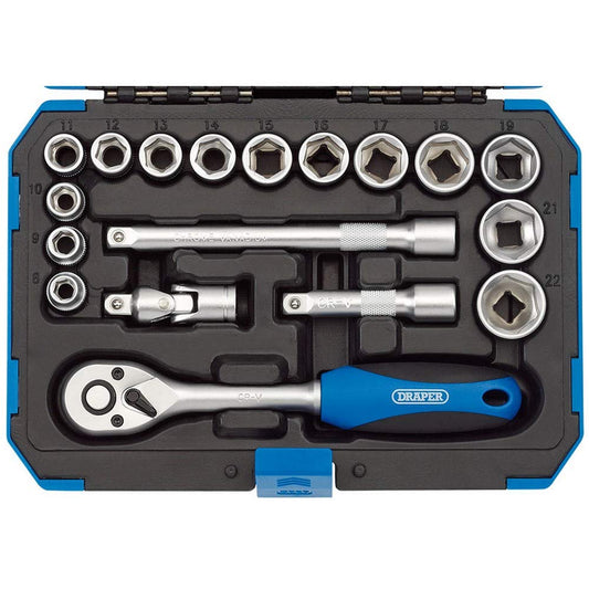 - Draper 18 Piece Metric Socket Set with Ratchet Tool & Case | 3/8" Square Drive -