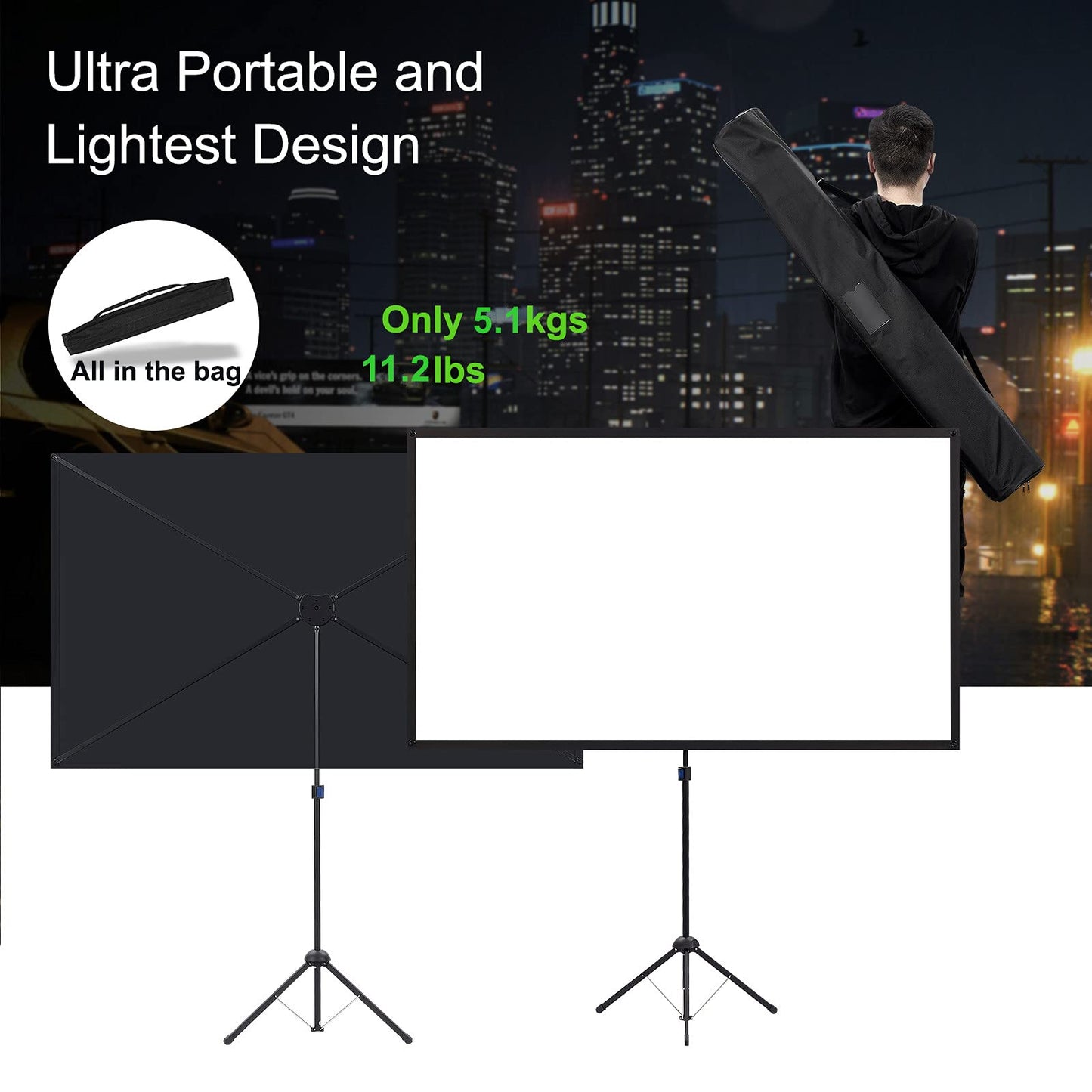 - Projector Screen with Stand | Outdoor Projector Screen | 100 Inch | 16:9 and Tripod Stand -