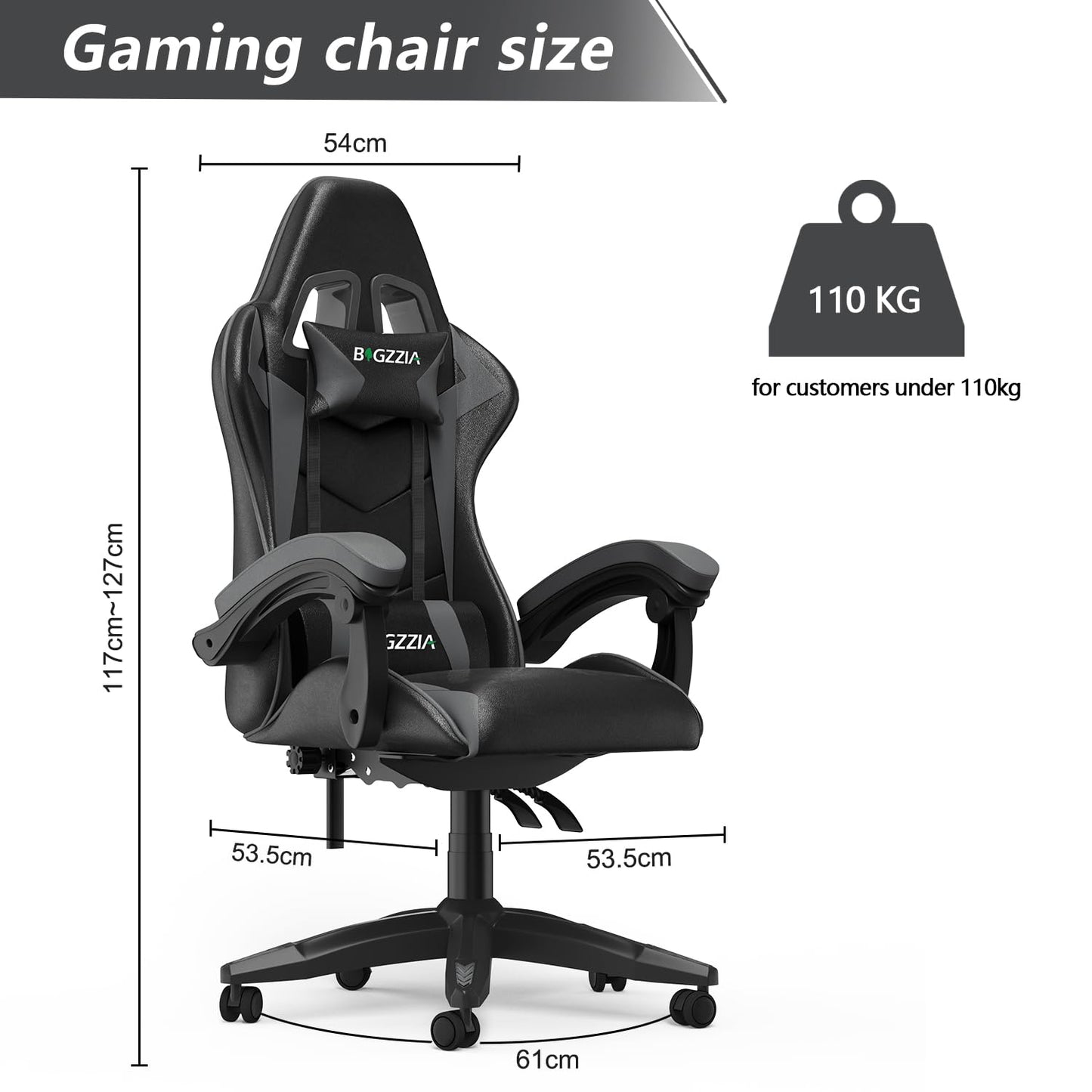 bigzzia Gaming Chair Office Chair Desk Chair Swivel Heavy Duty Chair Ergonomic Design with Cushion and Reclining Back Support (Gray)