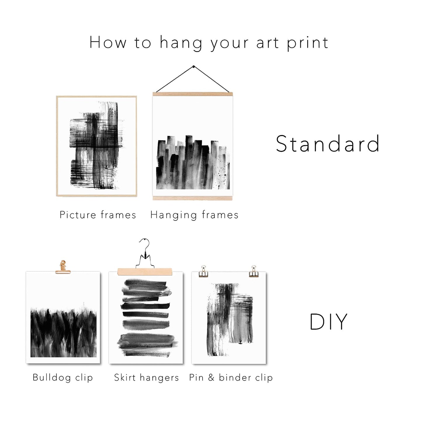 Abstract Black And White Prints - Grey Writing Brush Line Wall Art Pictures for Office Decoration Unframed 8 x 10 Inches 6 Pieces Minimalist Style Paper Paintings Decor for Kitchen Bedroom Living Room
