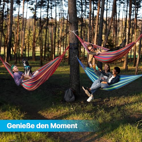 - Signstek Cotton Hammock with Tree-friendly Straps | Durable Portable Hammock | Travel Bag -