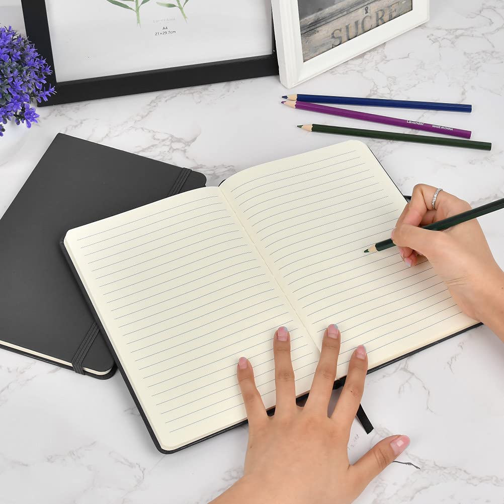 BEEK QS3I A5, 3 PCS Journal, Lined Notebook, Hardcover Notepad for Office, 160 Pages Book with Elastic Strap, Diary Pad for Business Writing, Note Recording-Balck, Acrylic, Black