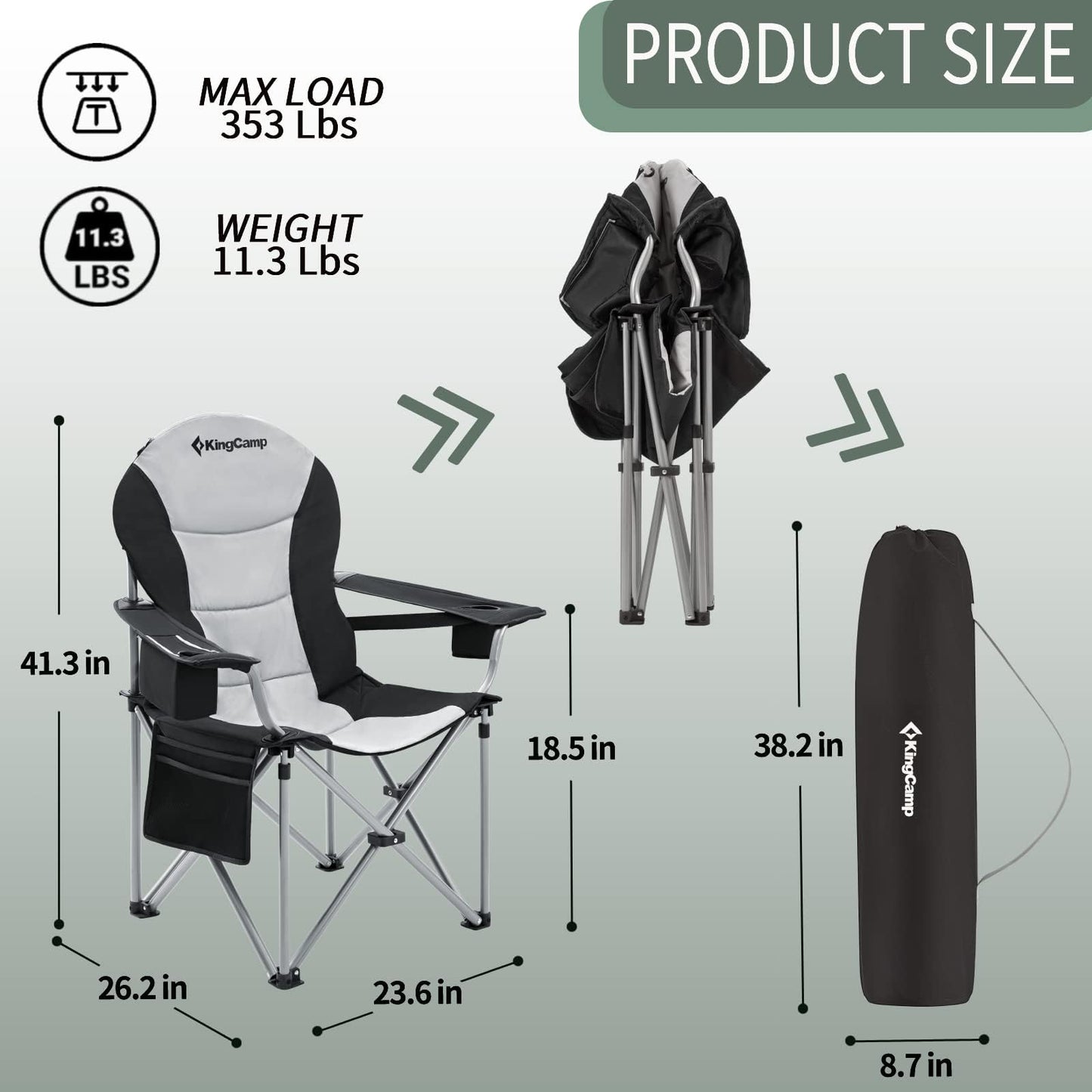 - KingCamp XL Heavy Duty Camping Chair | Lumbar Back Support | High Back -