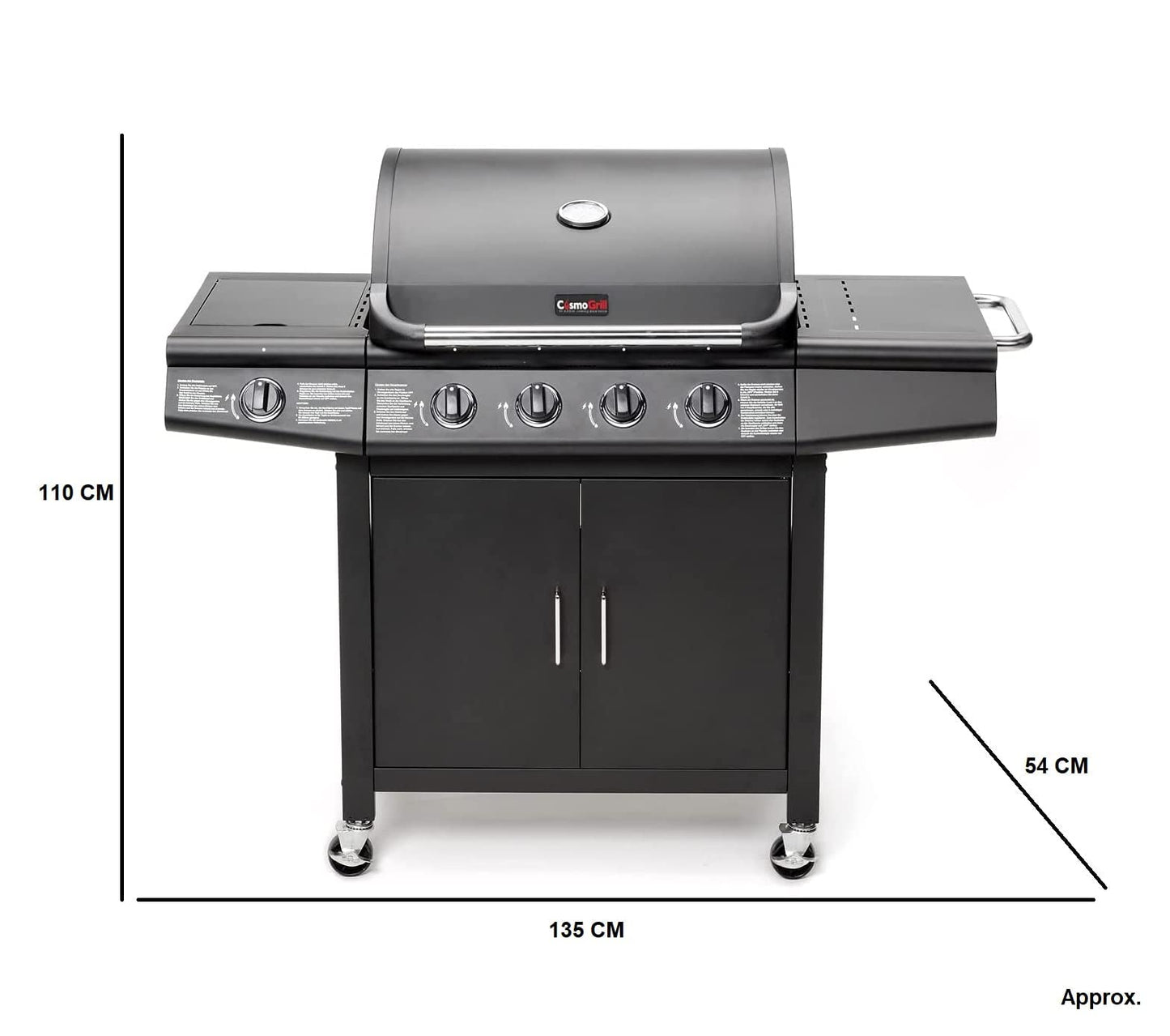 CosmoGrill Pro Deluxe 5 Gas Burner 4+1 Barbecue Grill, Stainless-Steel Warming Rack, Side-Burner, Built-in Temperature Gauge for Home Garden Party Outdoor Cooking (93411)