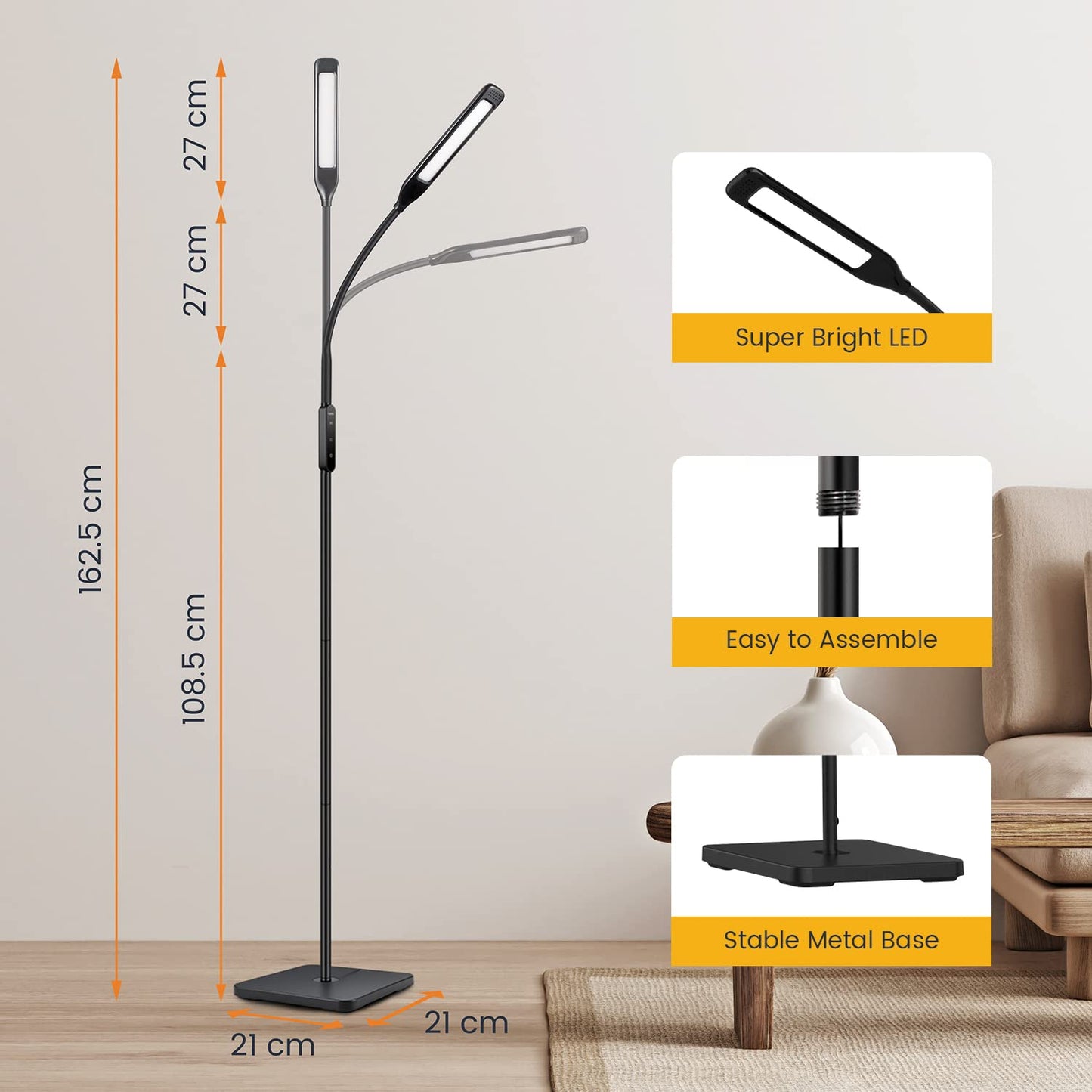 - Lastar LED Floor Lamp | Reading Standing Lamp with Remote and Touch Control -