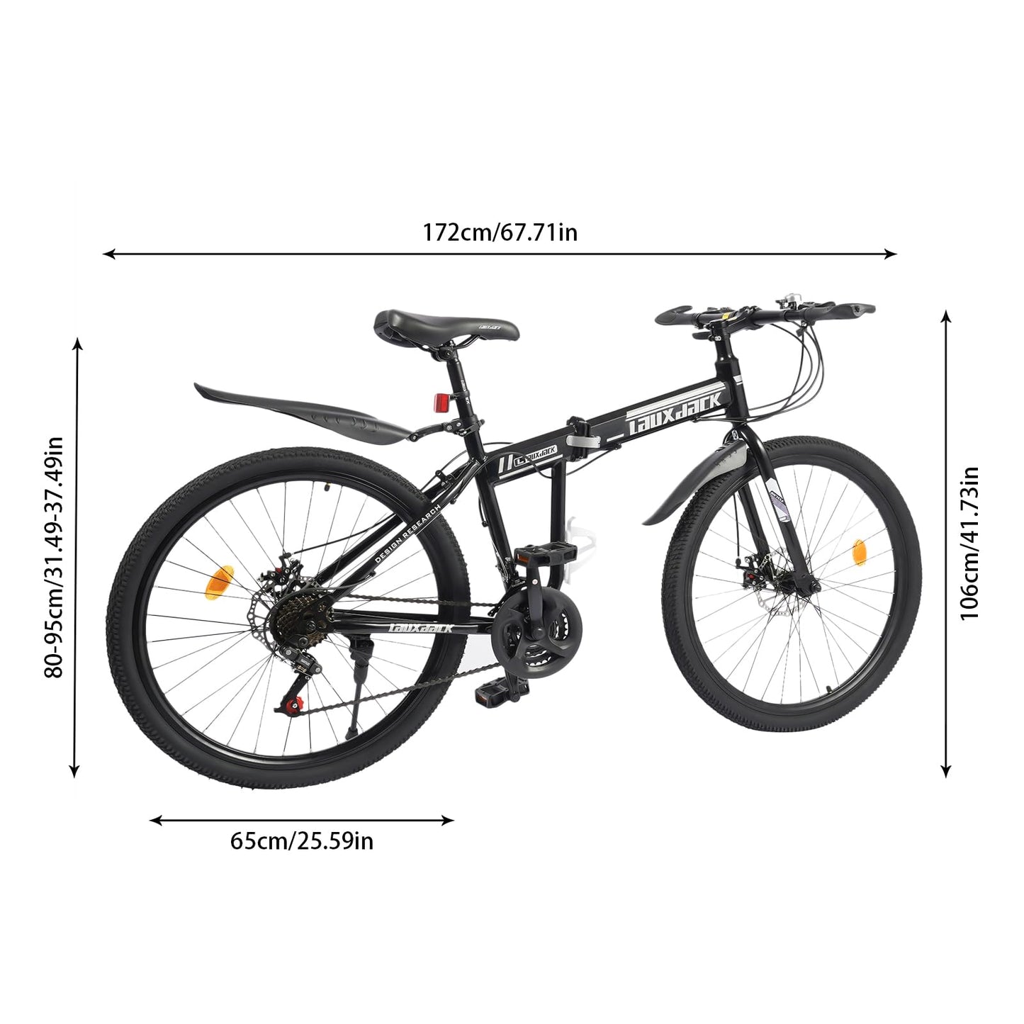 BAOCHADA 26 Inch Folding Bike 21 Speed Mountain Bike, Adult Folding Mountainbike Gears Folding Bicycle with Dual Disc Brake Hard Frame MTB Bike for Men and Women, Black+Silver
