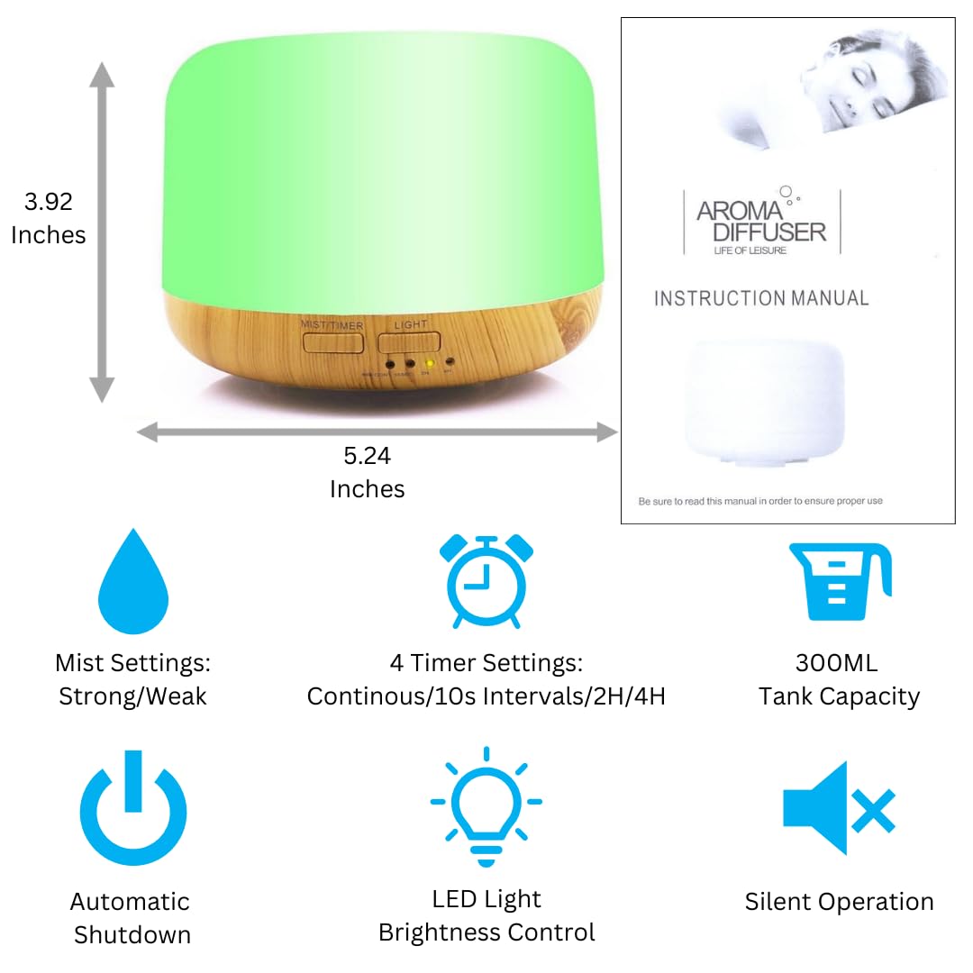 - Essential Oil Diffuser | 300ML | Ultrasonic Aromatherapy | Air Diffuser Humidifier -