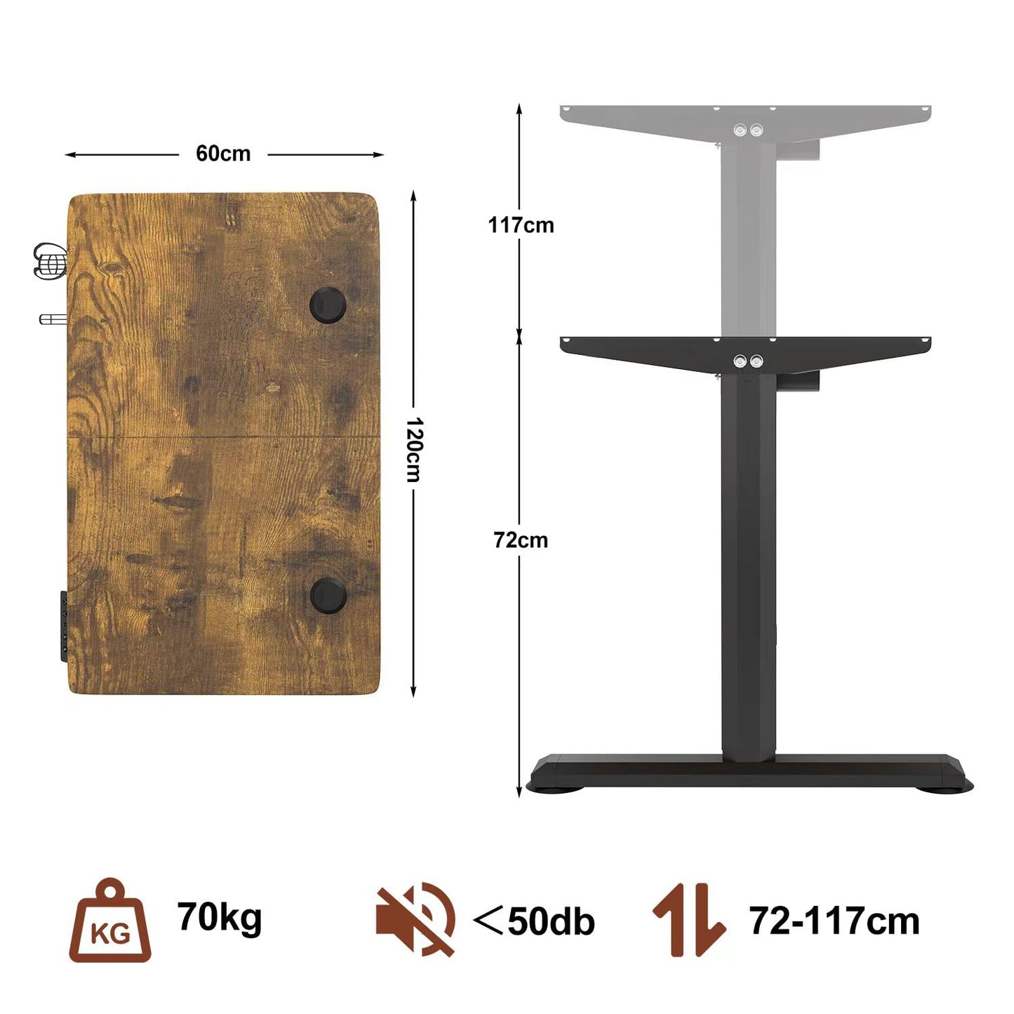 Devoko Electric Standing Desk 120 x 60cm, Height Adjustable Standing Desk with Monitor Stand, Stand Up Desk Home Office Desk with Memory Smart Pannel Sit Stand Desk (White)