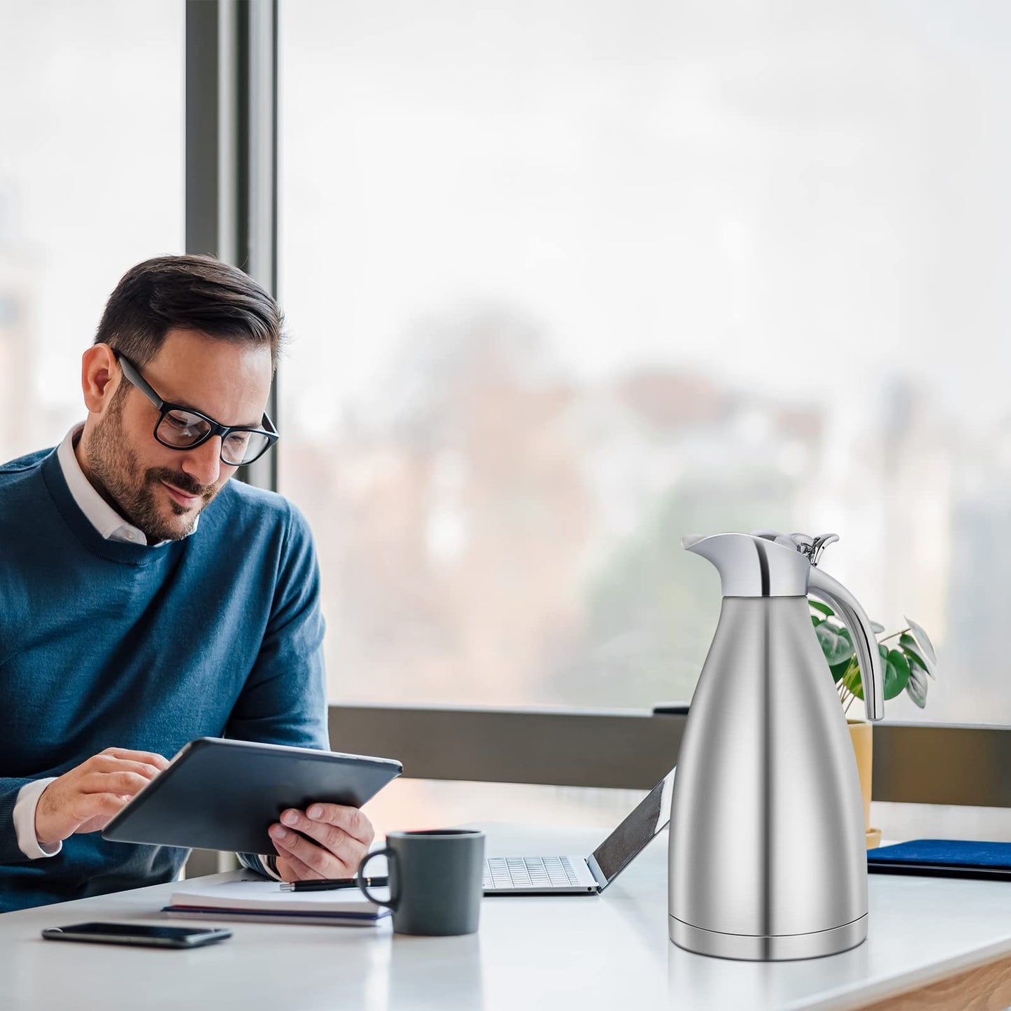 - Perome 2L Stainless Steel Thermal Carafe Jug | Double-Wall | Heat & Cold Retention for Water, Coffee, Tea -