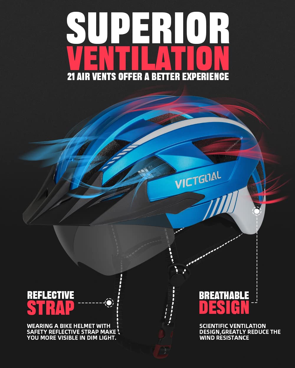 - Victgoal Bike Helmet with USB Rechargeable LED Light Removable -