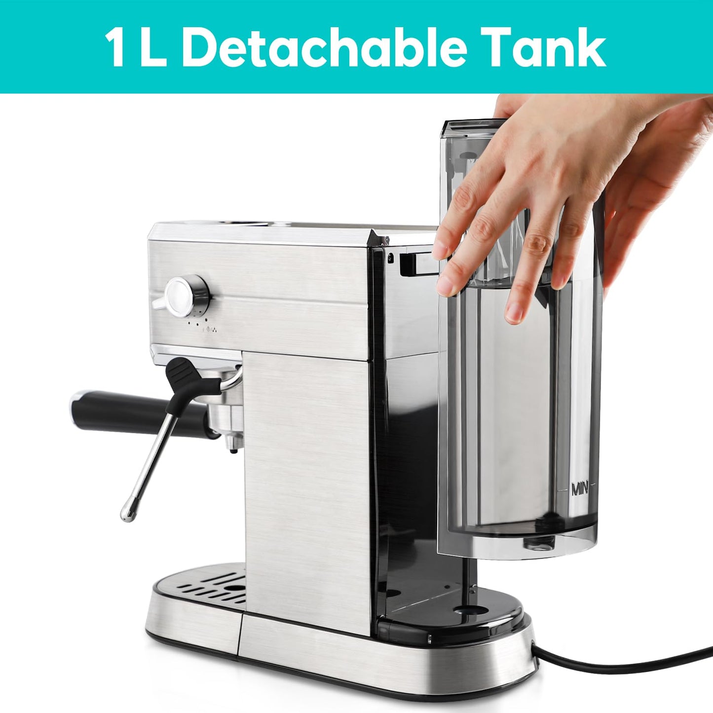 CASABREWS Espresso Machine 20 Bar, Stainless Steel Espresso Coffee Machine with Milk Frother Steam Wand, Barista Coffee Maker with 1L Removable Water Tank for Cappuccino, Latte, Gift for Her or Him