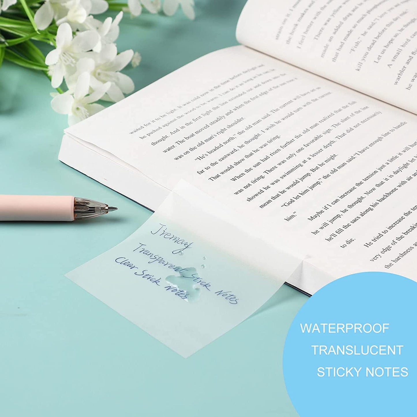 100pcs Transparent Sticky Notes Self-Stick Note Pads, Clear Notes 75mm*75mm Transparent Self Adhesive Removable Perfect for Studying and Writing in Text Books and Office