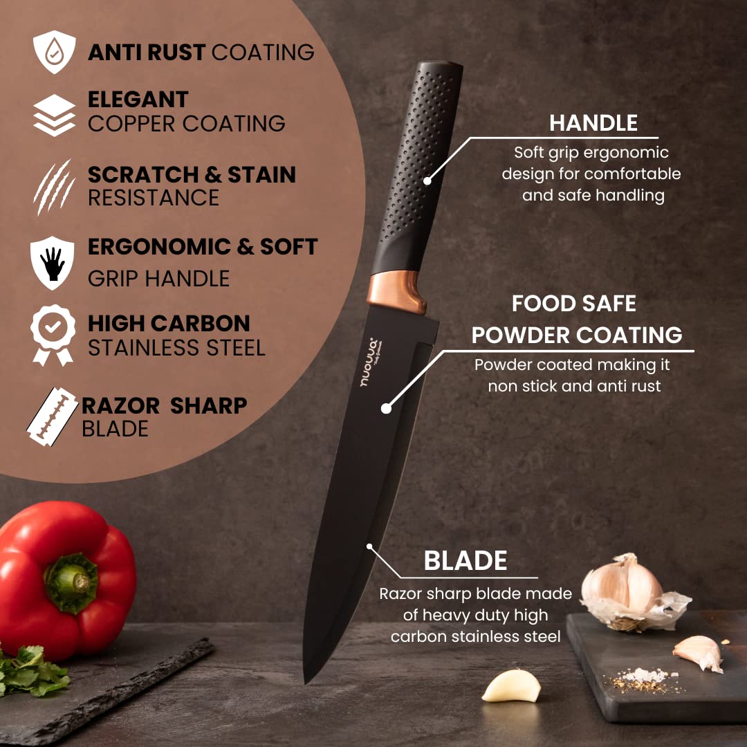 - Kitchen Knife Block Set Copper 5 Piece Set with Knives Clear Acrylic Block Stainless Steel Blades - by Nuovva