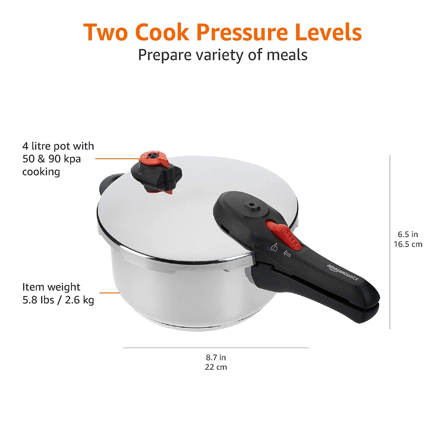 Amazon Basics Stainless Steel Pressure Cooker, 4 Litre, Silver