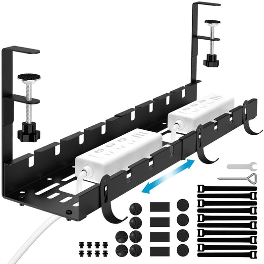 - Flow fire No Drill Under Desk Cable Management Tray | 11.2inch-21.7inch Retractable Under Desk Cable Tray for Wire Management | Under Desk Wire Management for Office and Home(Black) -