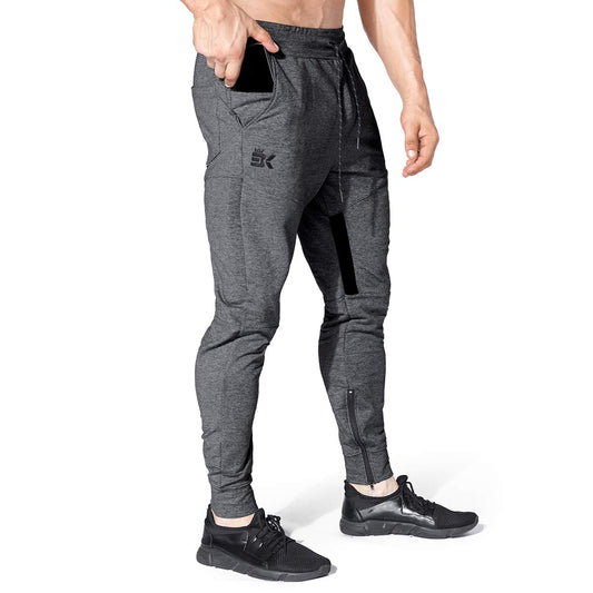 BROKIG Mens Thigh Mesh Gym Joggers Trousers Running Slim Fit Tracksuit Bottoms Sweatpants Men Zip Pockets (S, Dark Grey)
