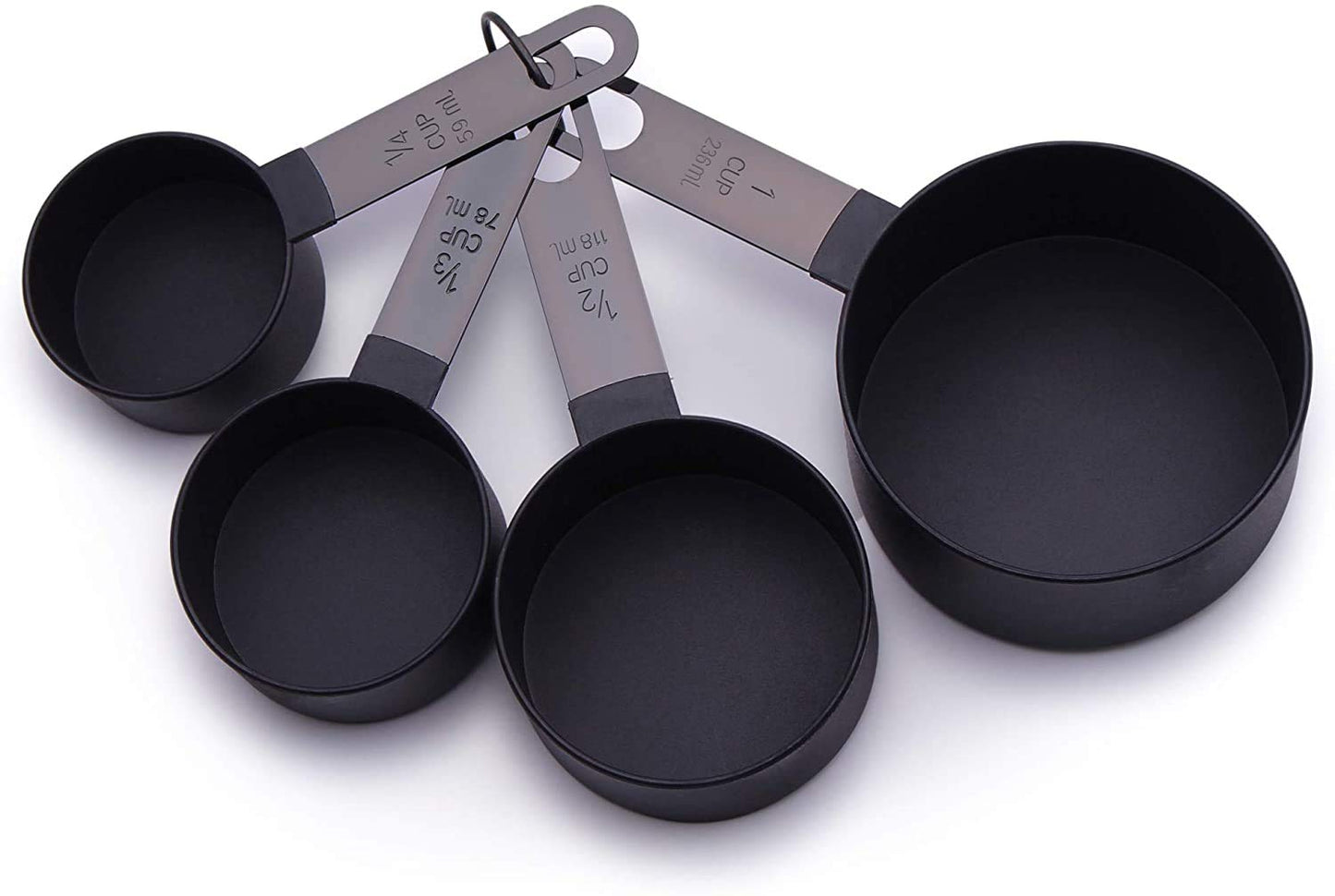 - FONYA 8-Piece Black Measuring Tools | 4 Measuring Cups / 4 Measuring Spoons with Metal Handles -